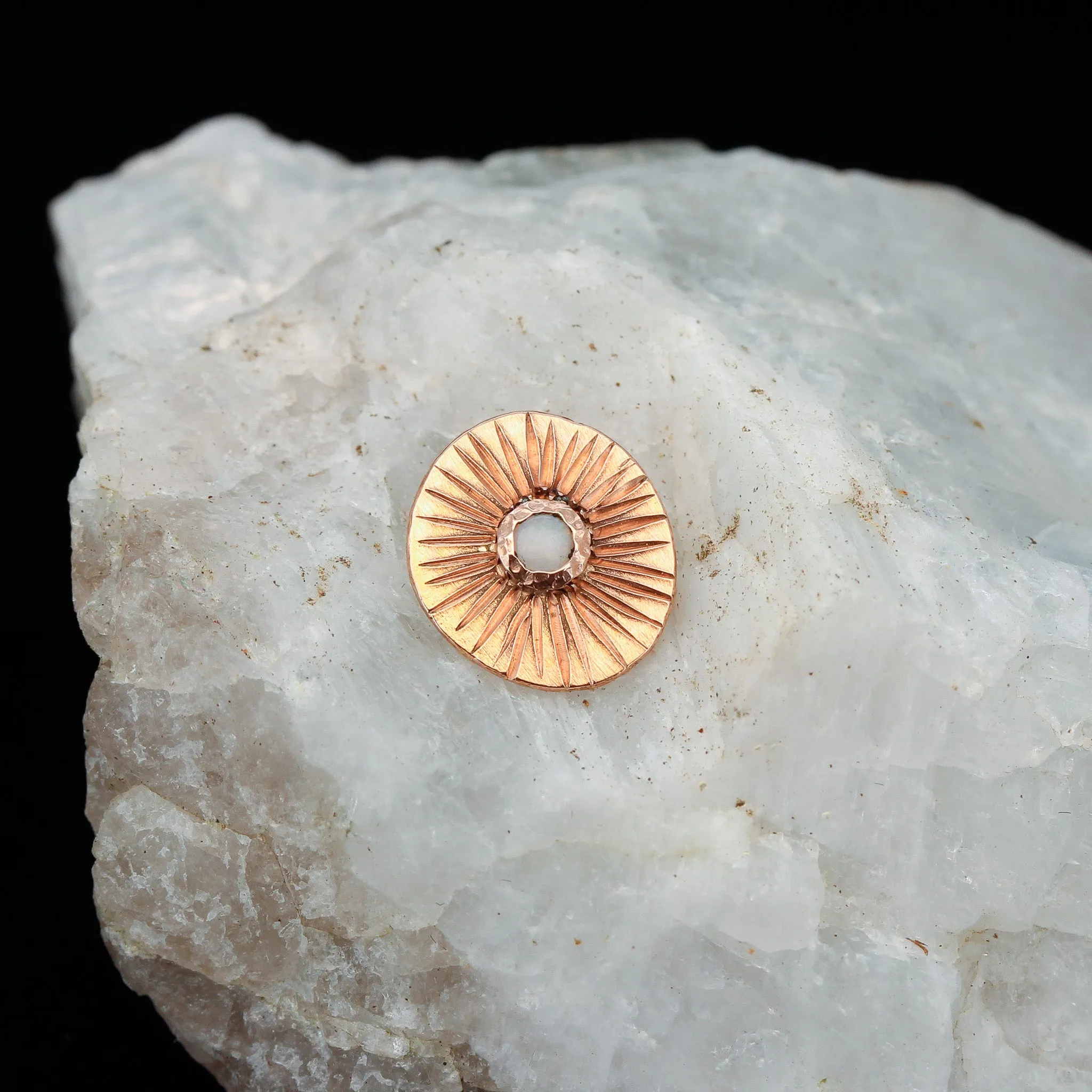 Sunburst - Rose Gold   Opal - Threaded End - 14ga
