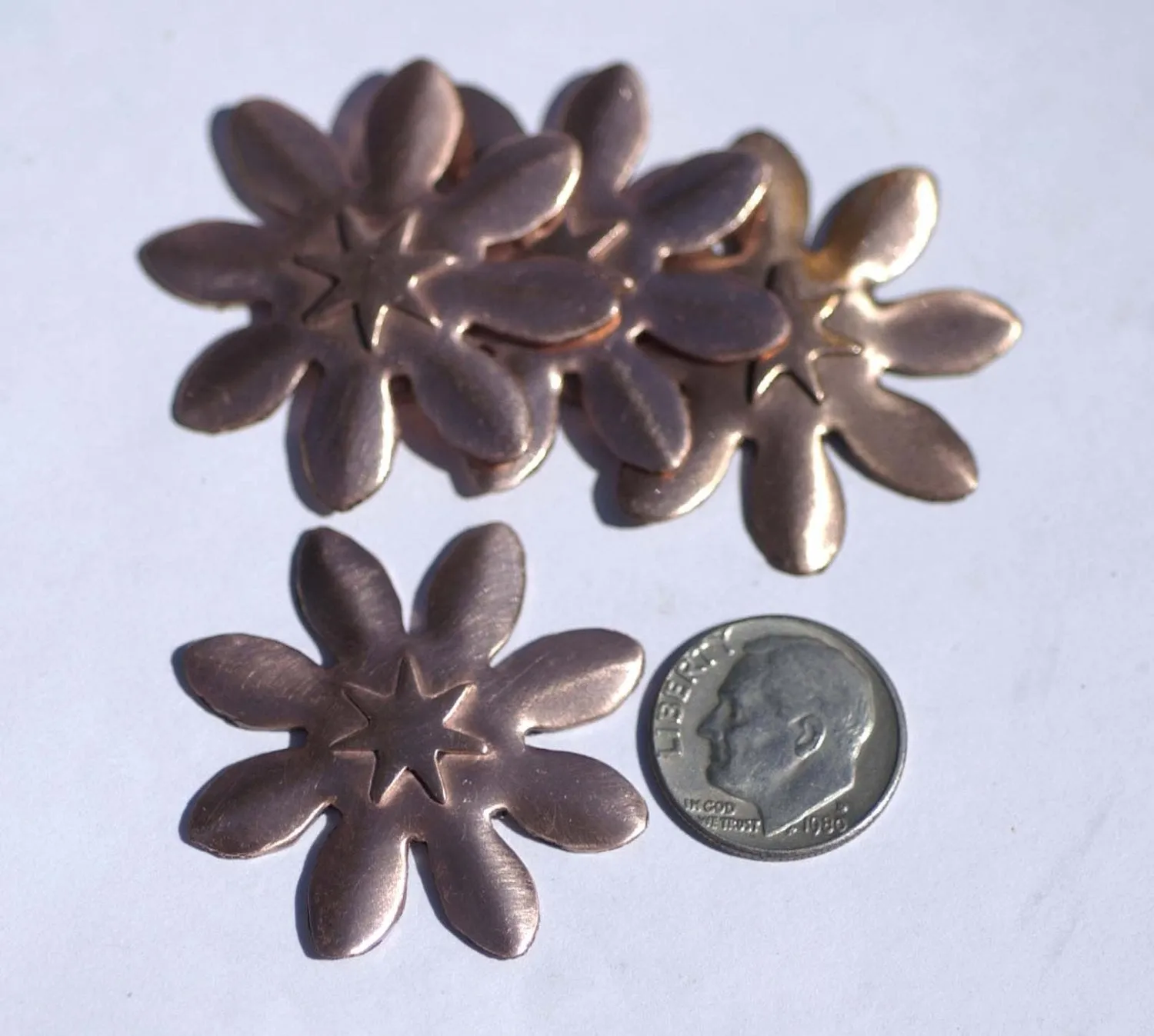 Sunflower Embossed 7 Points Star Blanks Cutout for Enameling Stamping Texturing - 3 pieces