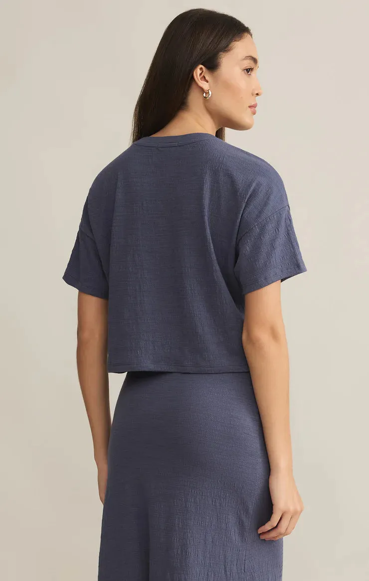 Sway Textured Cropped Tee-Worn Blue