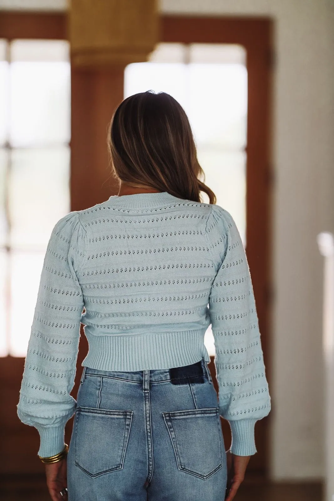 Sweet as Sugar Bow Sweater - Light Blue and Ivory