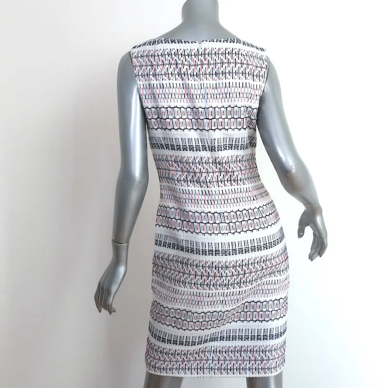 Talbot Runhof Sleeveless Sheath Dress White Embroidered Cotton-Blend Size 6