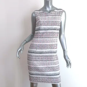 Talbot Runhof Sleeveless Sheath Dress White Embroidered Cotton-Blend Size 6