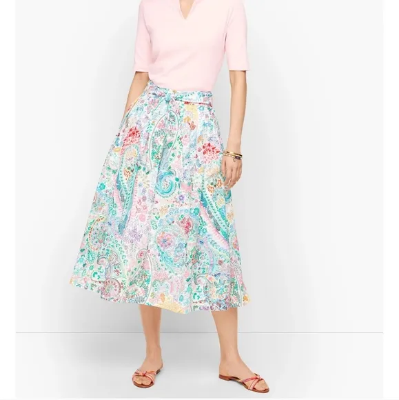 Talbots Festive floral pleated midi skirt size 2