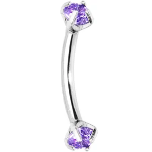 Tanzanite Purple Prong Set Gem Internally Threaded Eyebrow Ring