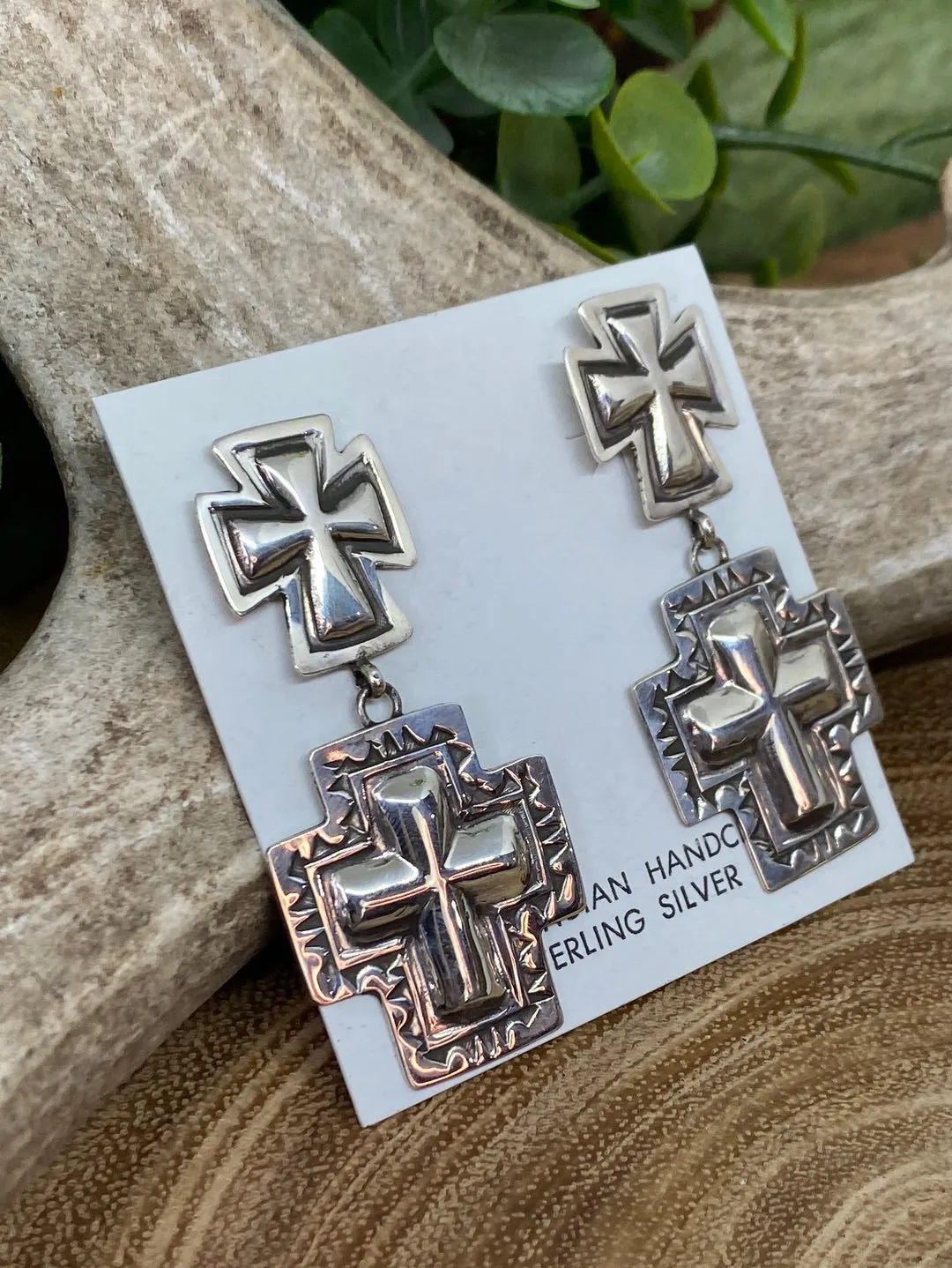 Tessa Sterling Double Cross Stamped Earring