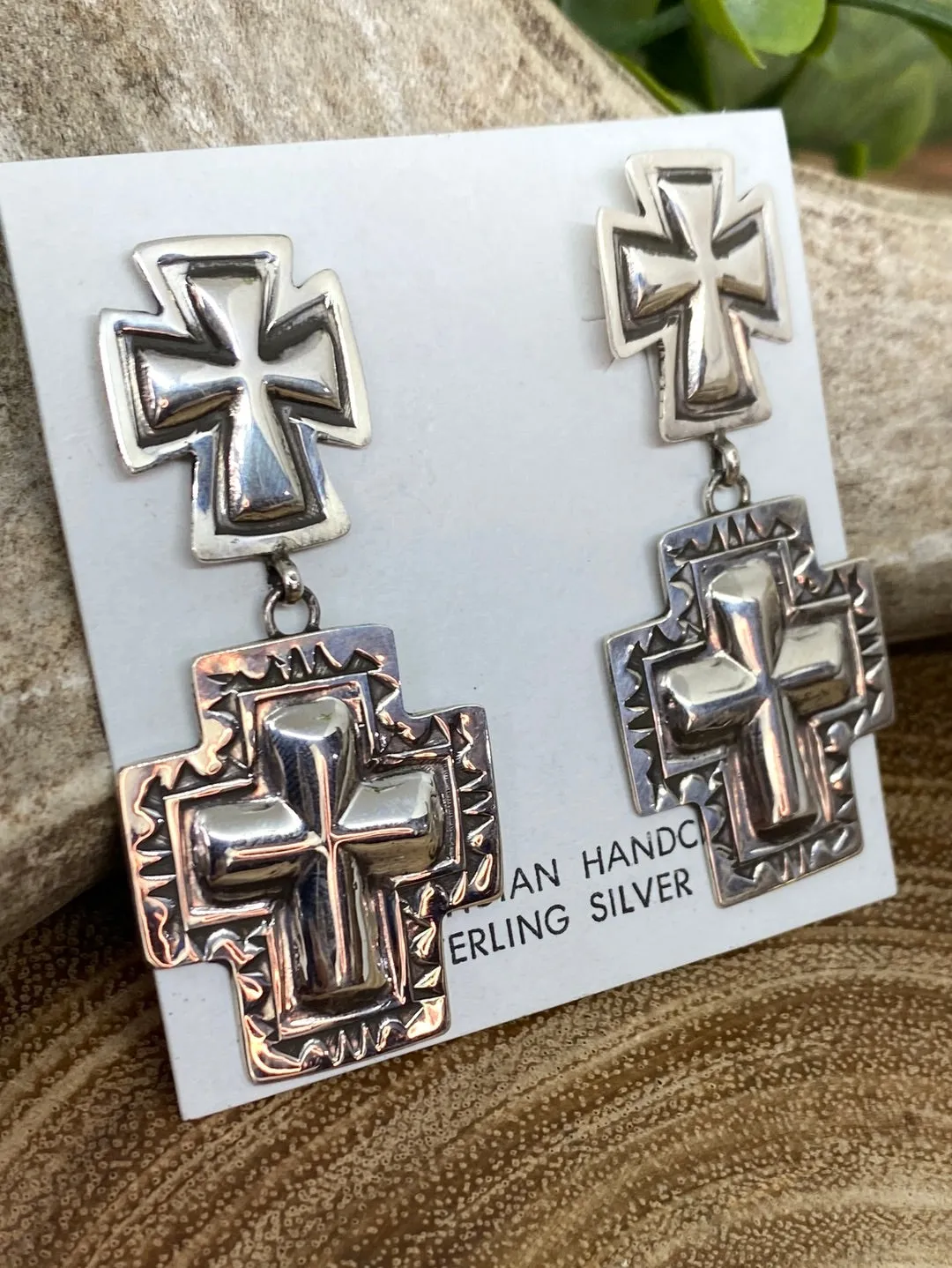 Tessa Sterling Double Cross Stamped Earring