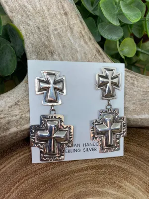 Tessa Sterling Double Cross Stamped Earring