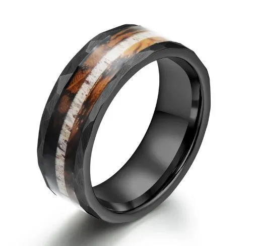 The Charred Whiskey -  Black Hammered Tungsten Men's Wedding Band 8MM