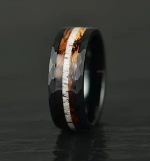 The Charred Whiskey -  Black Hammered Tungsten Men's Wedding Band 8MM