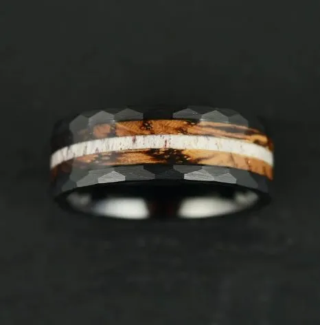 The Charred Whiskey -  Black Hammered Tungsten Men's Wedding Band 8MM