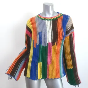 The Elder Statesman Hacky Crochet Knit Cashmere Sweater Multi Size Medium/Large