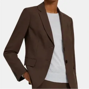 Theory Matelda Tailor Two Button Blazer Jacket Brown Wool Size 6 Alpaca Melange