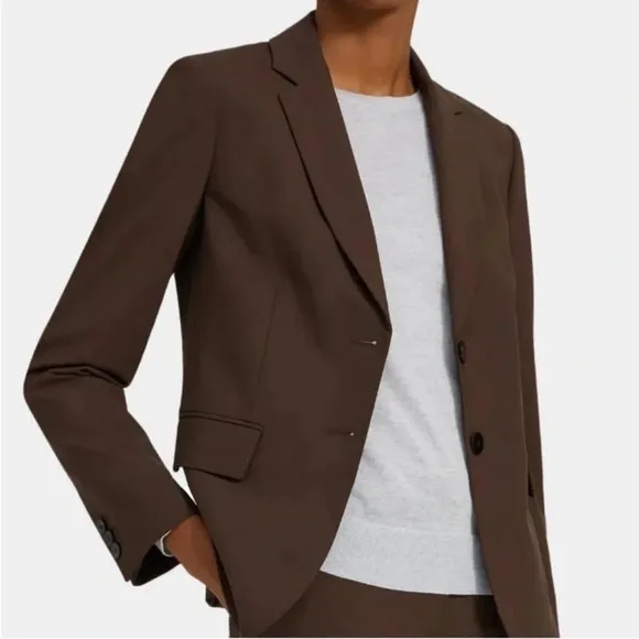 Theory Matelda Tailor Two Button Blazer Jacket Brown Wool Size 6 Alpaca Melange