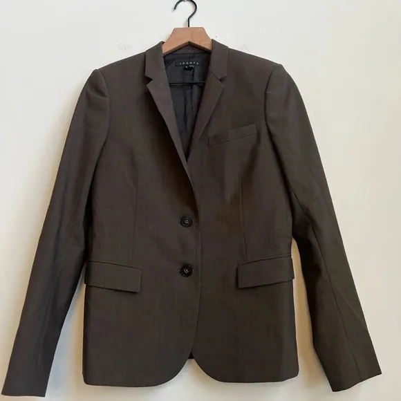 Theory Matelda Tailor Two Button Blazer Jacket Brown Wool Size 6 Alpaca Melange