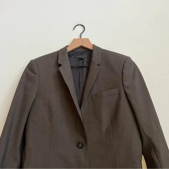 Theory Matelda Tailor Two Button Blazer Jacket Brown Wool Size 6 Alpaca Melange