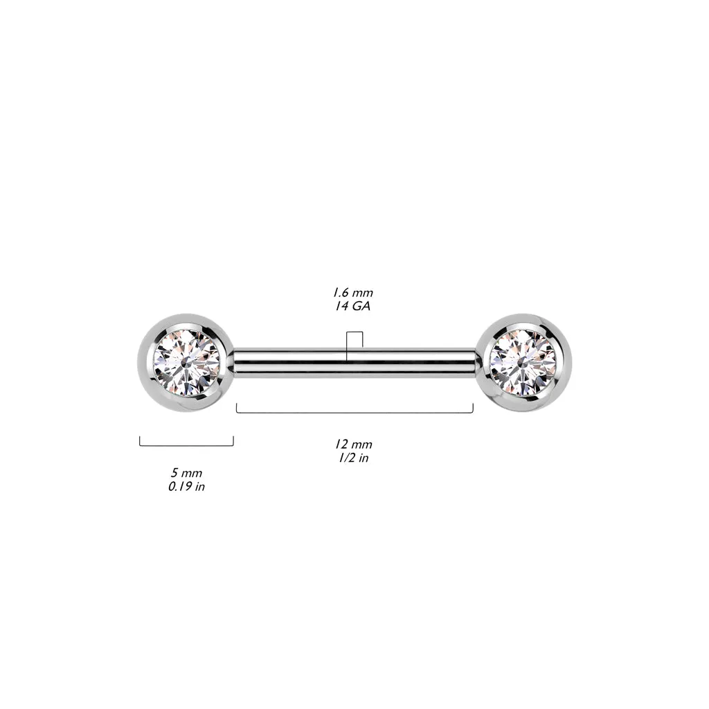 Titanium Internally Threaded White CZ Ball Gem Nipple Ring