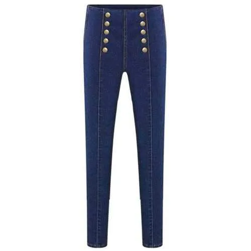 Trendy Double-Breasted Plus Size Skinny Jeans For Women - Blue 3xl