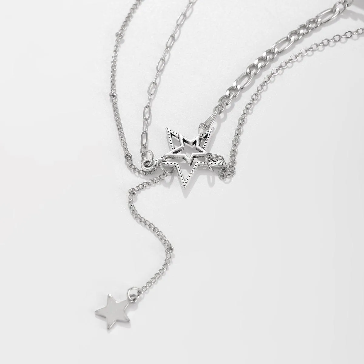 Trendy Layered Hollow Star Pendant Y Necklace