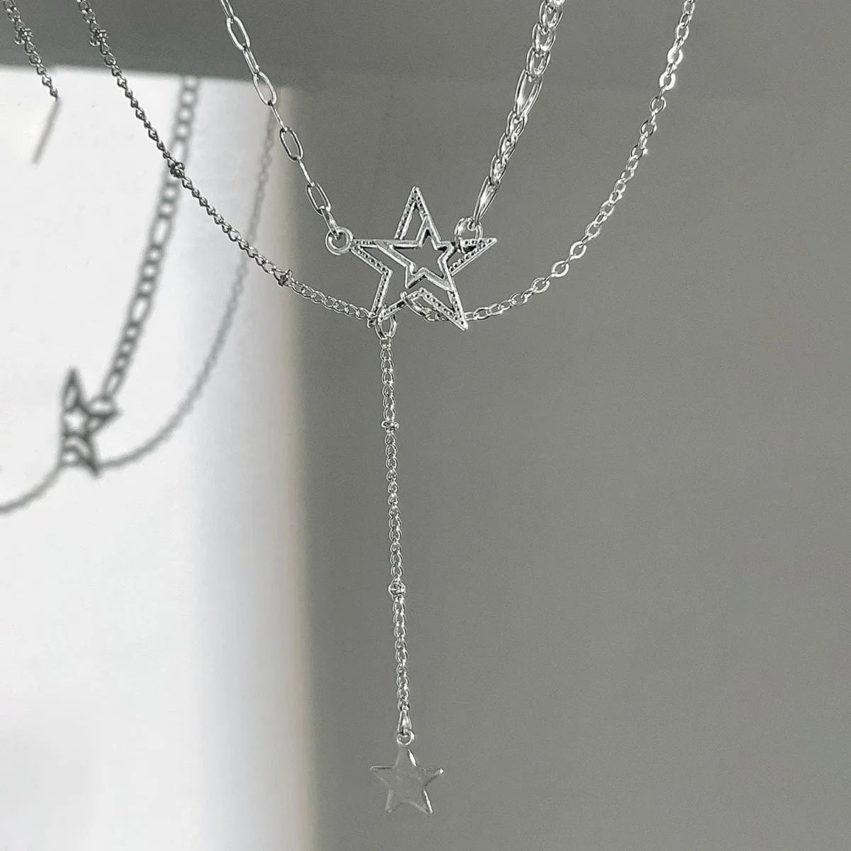 Trendy Layered Hollow Star Pendant Y Necklace