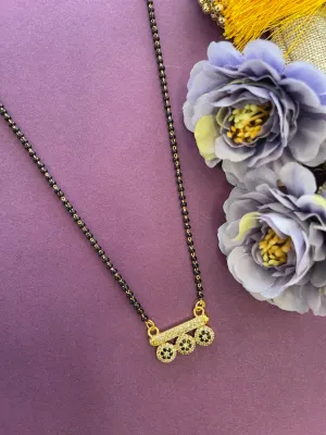 Trendy Short Mangalsutra Designs American Diamond Flower Pendant Simple Black Beads Chain