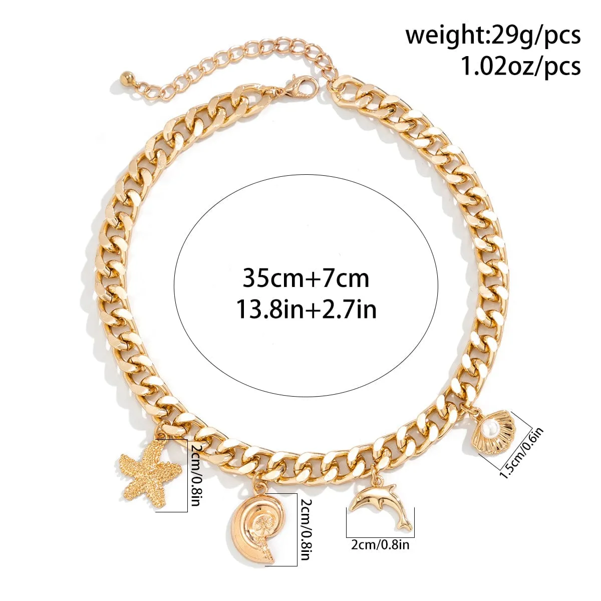 Trendy Starfish Conch Dolphin Shell Tassel Choker Necklace