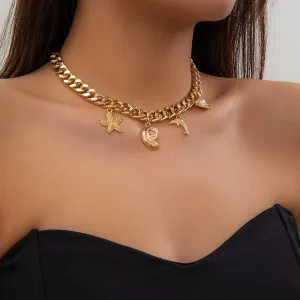 Trendy Starfish Conch Dolphin Shell Tassel Choker Necklace