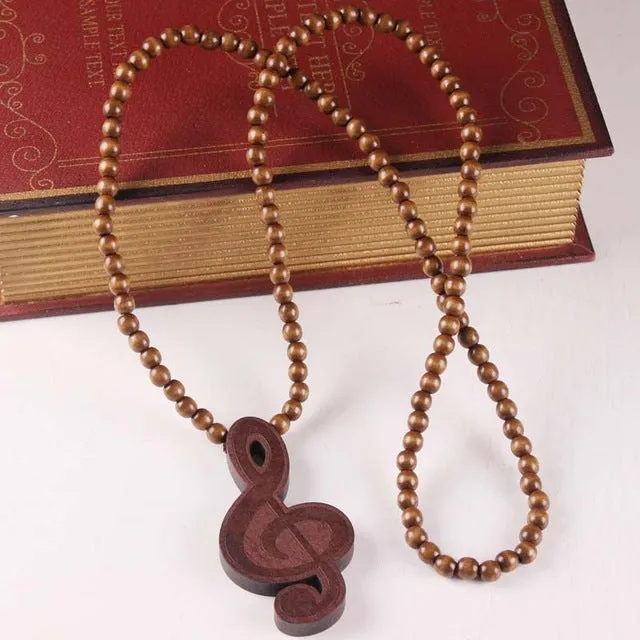 Trendy Wooden Necklace with G Clef pendant