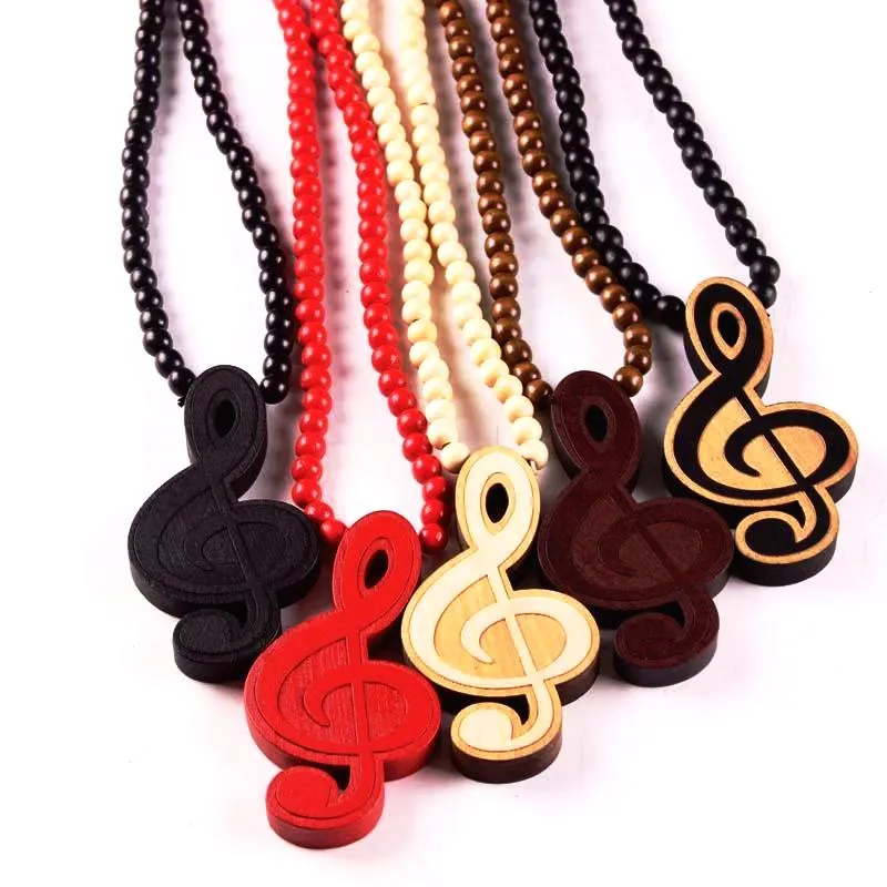 Trendy Wooden Necklace with G Clef pendant