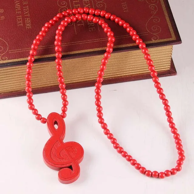 Trendy Wooden Necklace with G Clef pendant