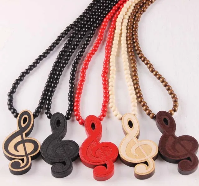 Trendy Wooden Necklace with G Clef pendant