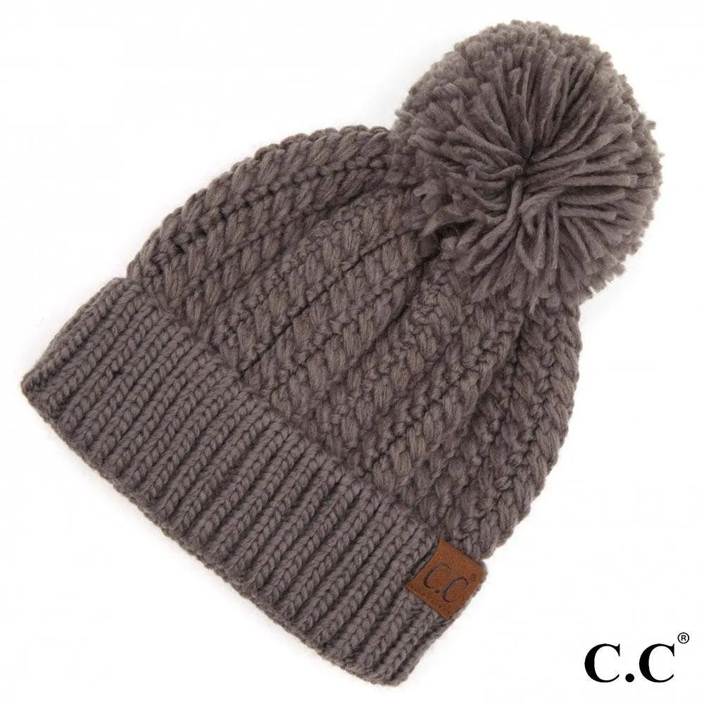 Twisted Mock Cable Knit Pom Beanie- 3 Color options
