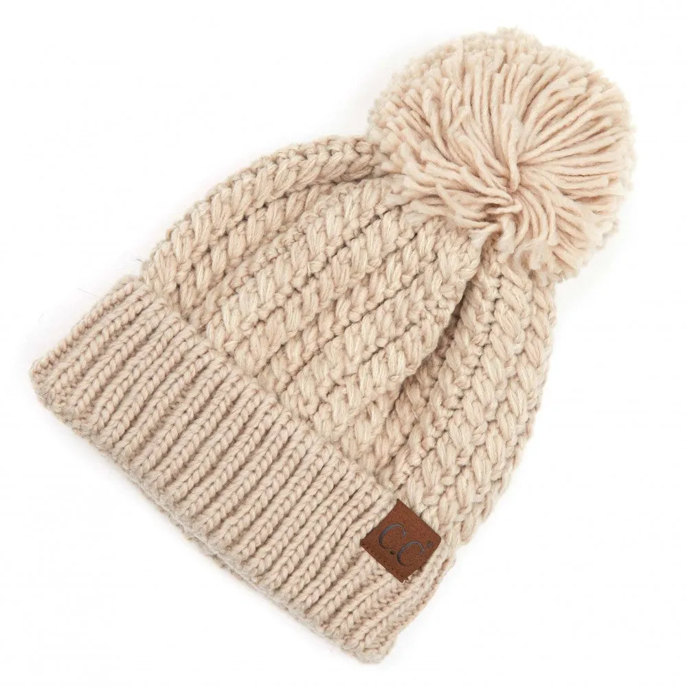 Twisted Mock Cable Knit Pom Beanie- 3 Color options