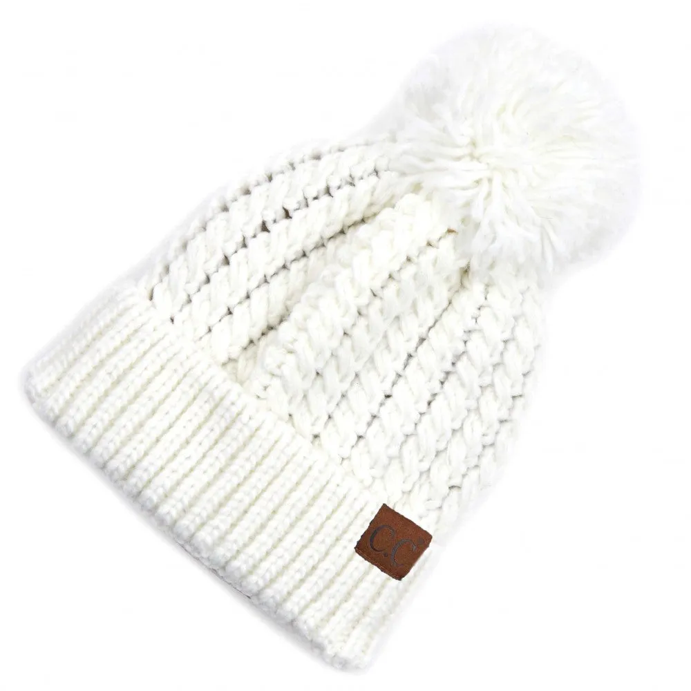 Twisted Mock Cable Knit Pom Beanie- 3 Color options