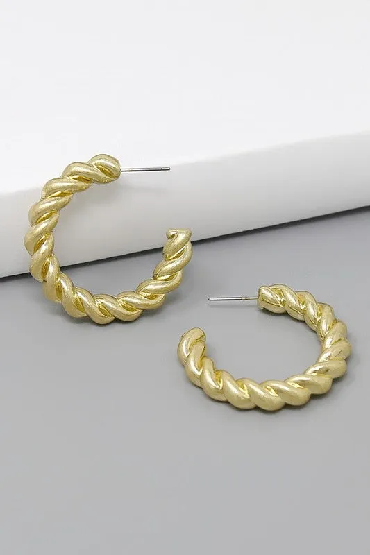 Twisted Two Tone Hoop Earrings - Gold