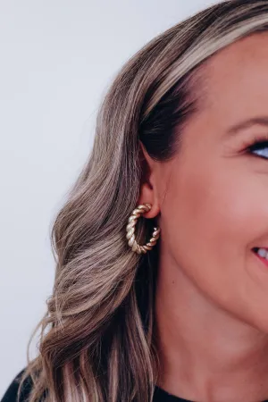 Twisted Two Tone Hoop Earrings - Gold