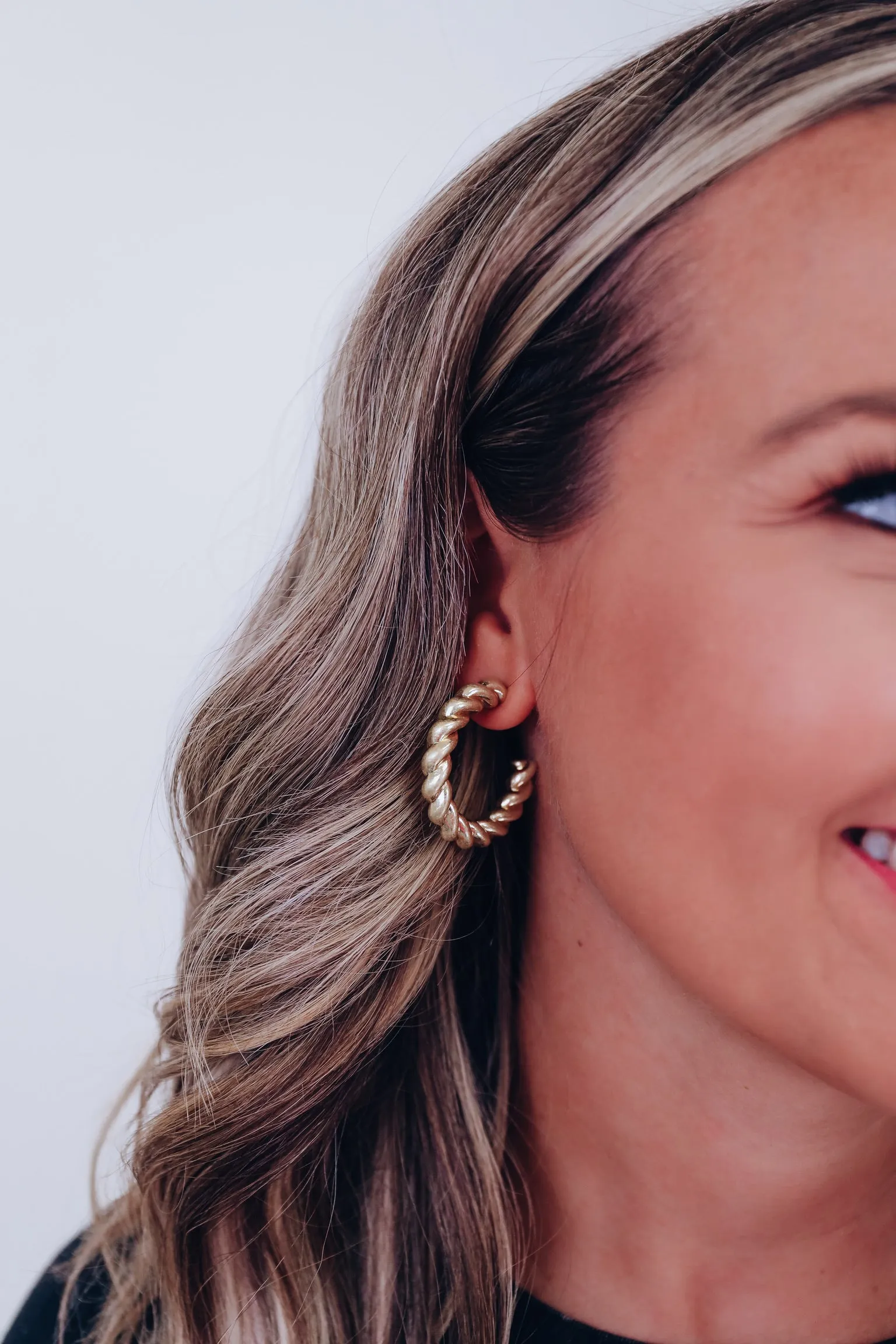 Twisted Two Tone Hoop Earrings - Gold