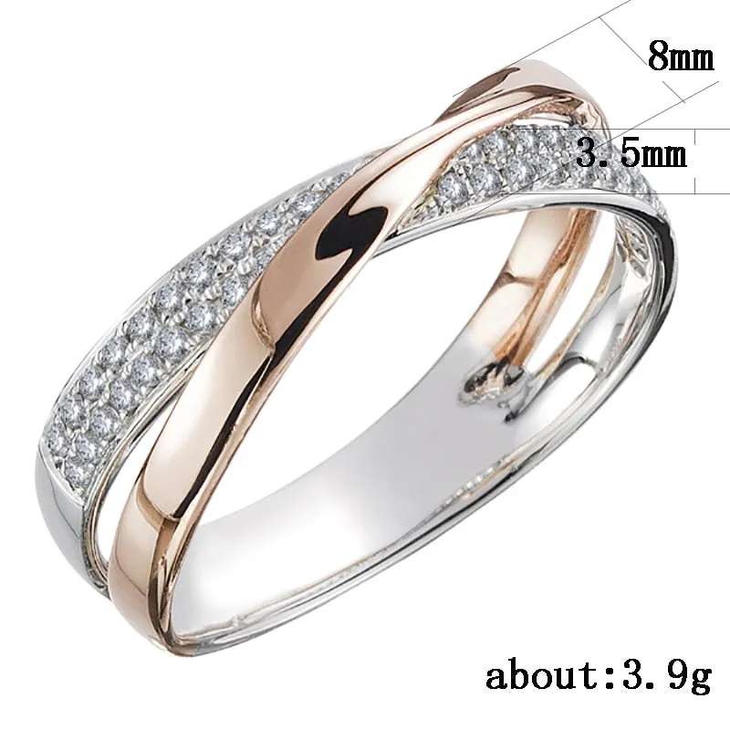 Two Tone X Shape Cross Ring for Women Wedding Trendy Jewelry