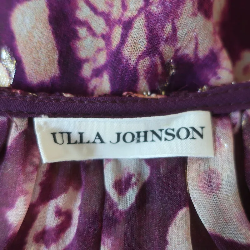 Ulla Johnson Asymmetric Midi Dress Aurelie Bordeaux Silk-Blend Fil Coupe Size 6