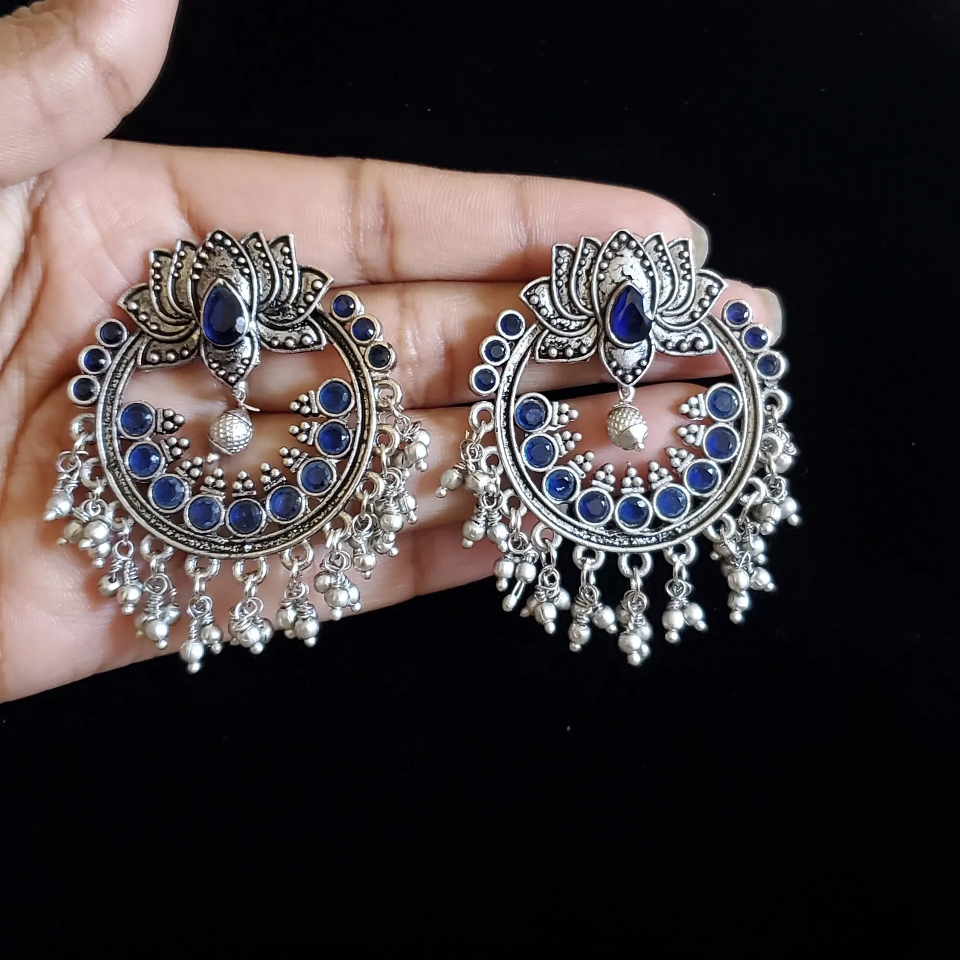 Valli K Trendy Earring With Oxidised Plating RN10 Blue