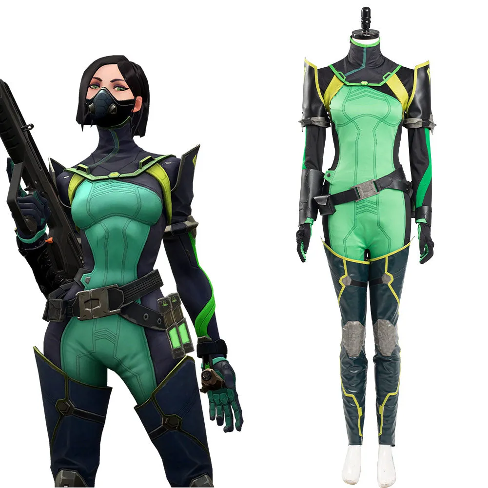 Valorant Halloween Carnival Outfit Viper Cosplay Costume Women Jumpsuit Romper Suit