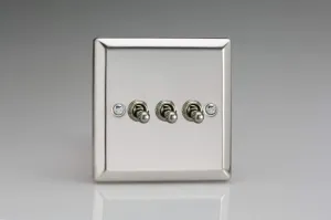 Varilight XCT3 Toggle Switches 3 Gang Mirror Chrome,91x91x36mm