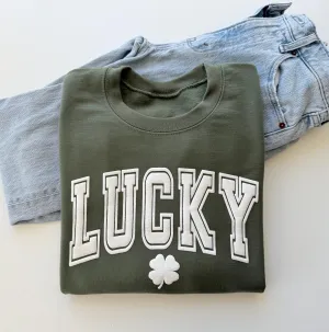Varsity Lucky Embossed Shamrock Sweatshirt