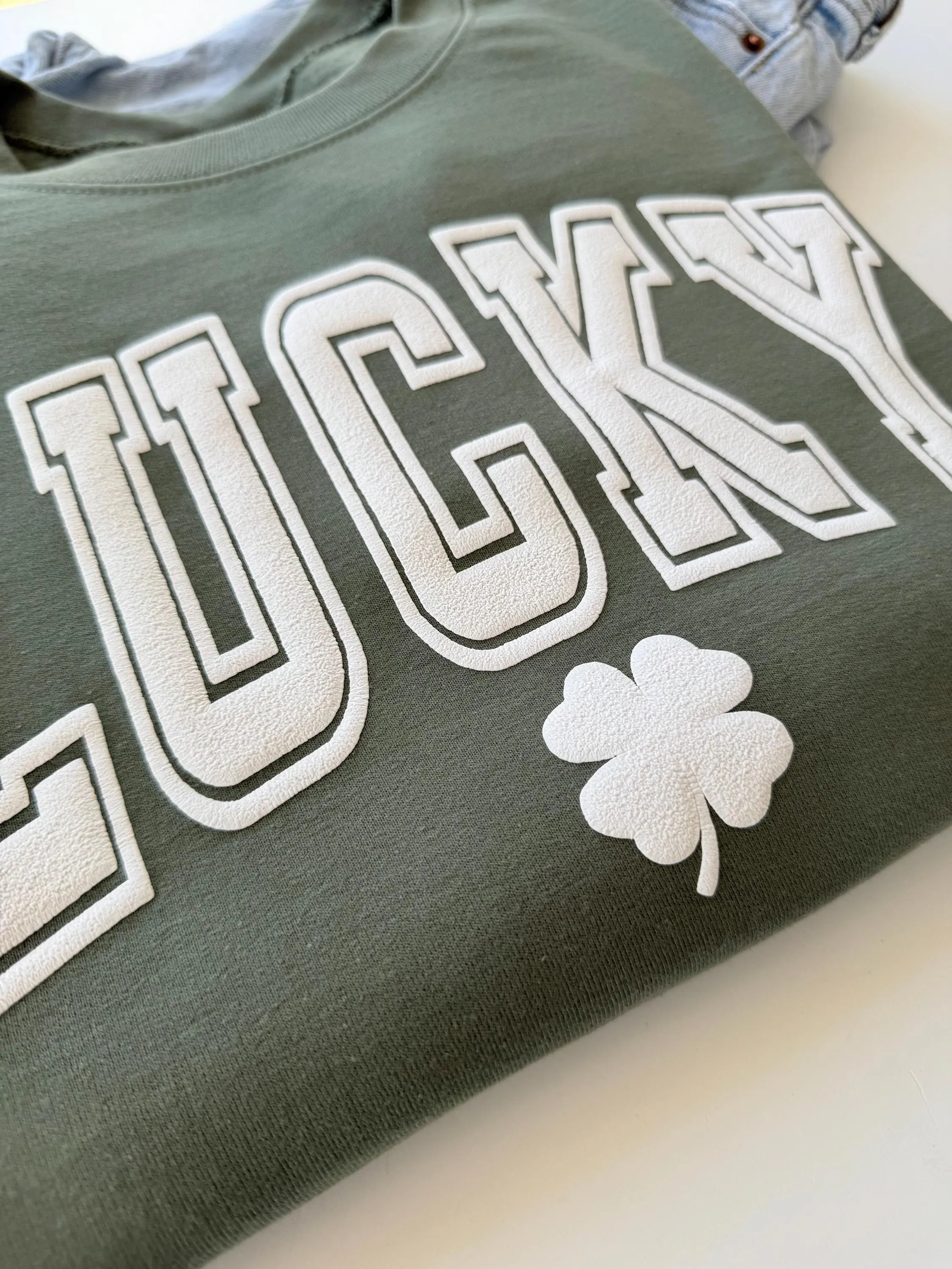 Varsity Lucky Embossed Shamrock Sweatshirt
