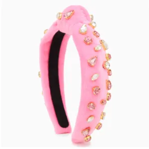 Velour Rhinestone Headband - Bright Pink