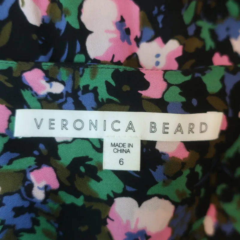 Veronica Beard Mini Dress Naomi Black Floral Print Pleated Silk Size 6