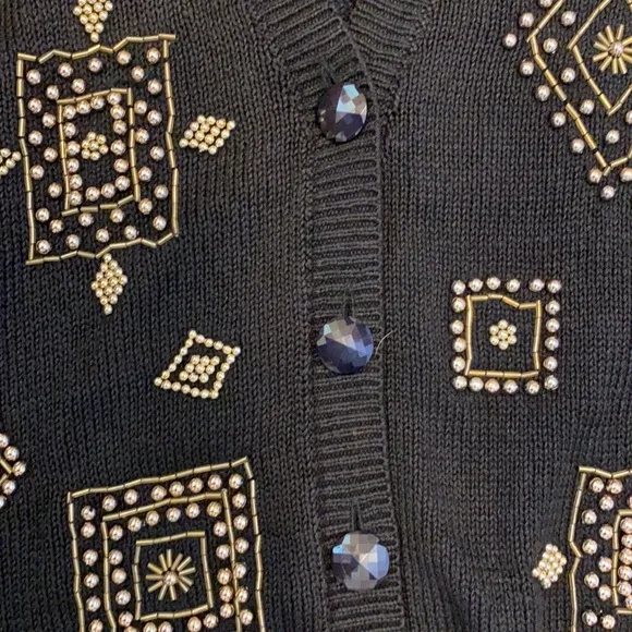 Vintage beaded black V neck cardigan sz M