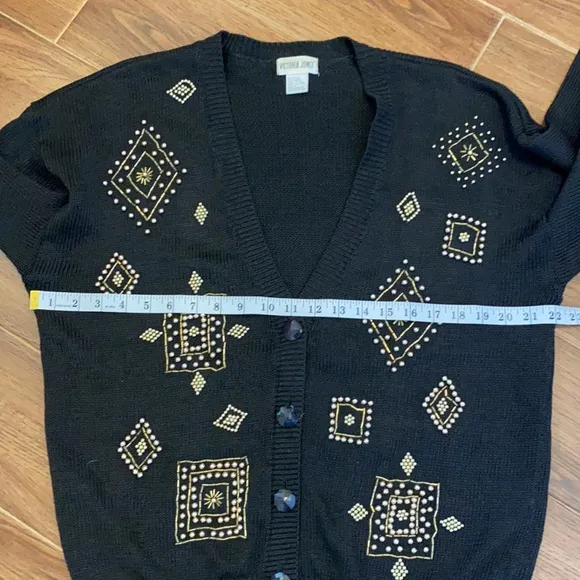 Vintage beaded black V neck cardigan sz M