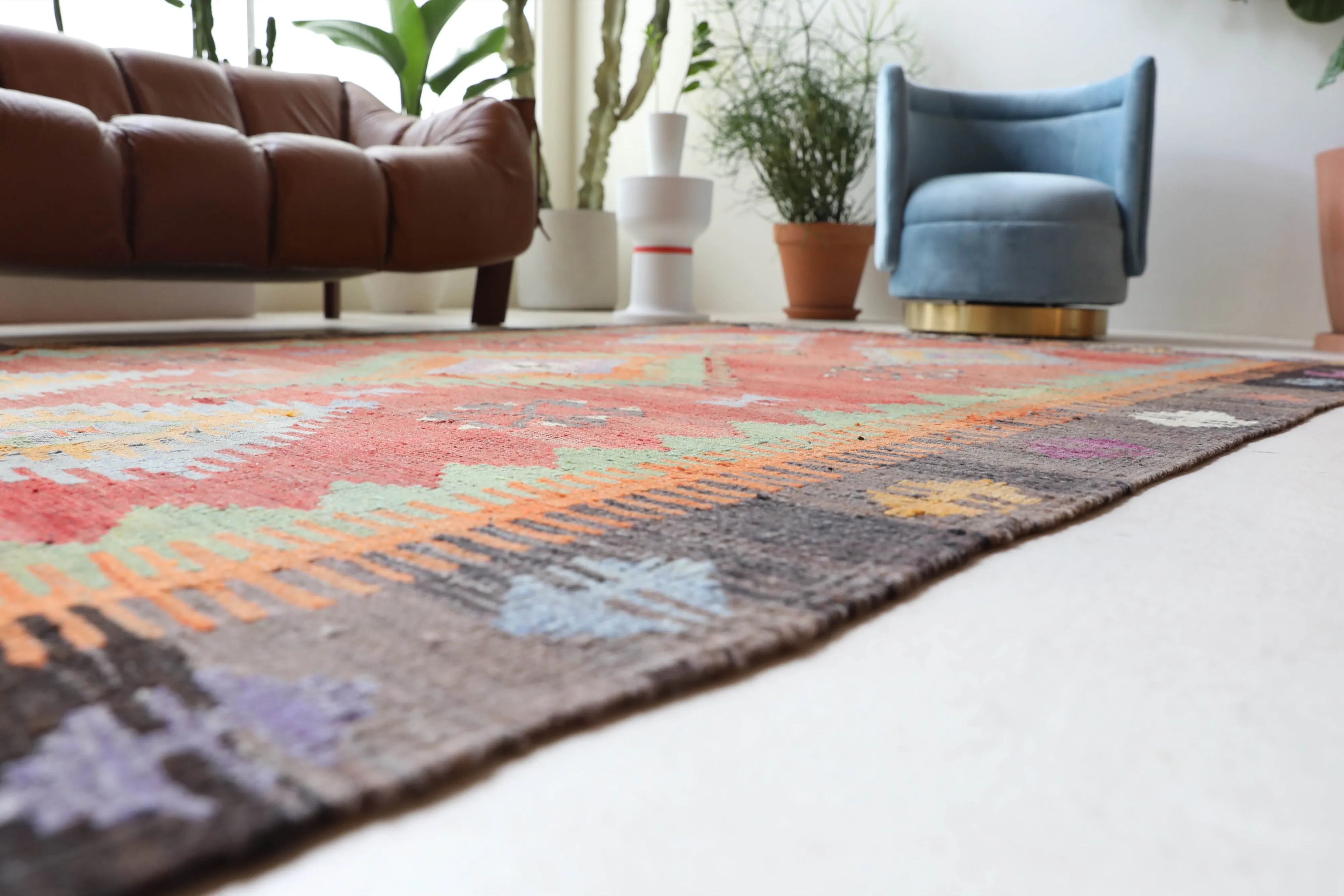 Vintage Denizli Cal Kilim Rug 5'11"x8'9"