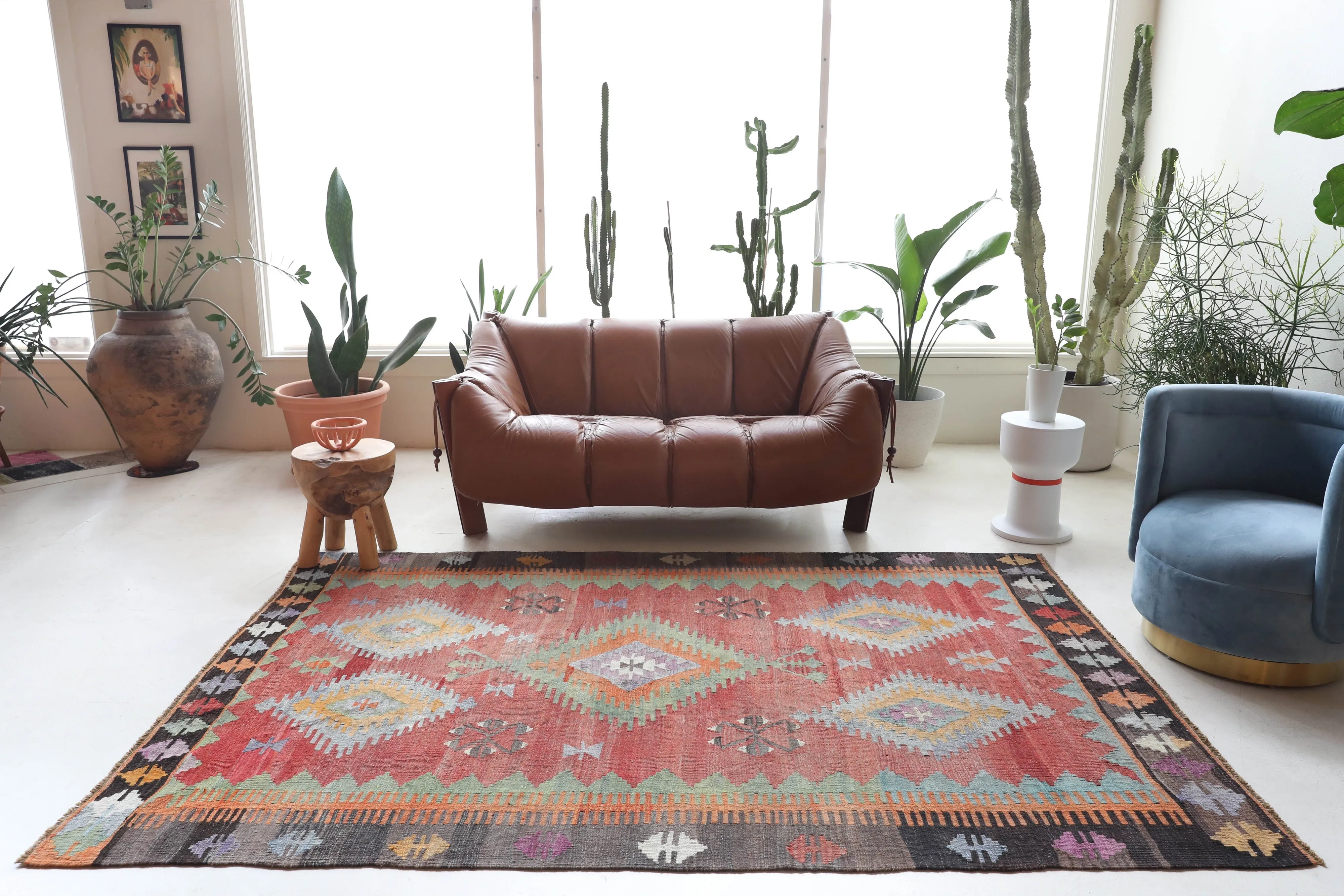 Vintage Denizli Cal Kilim Rug 5'11"x8'9"