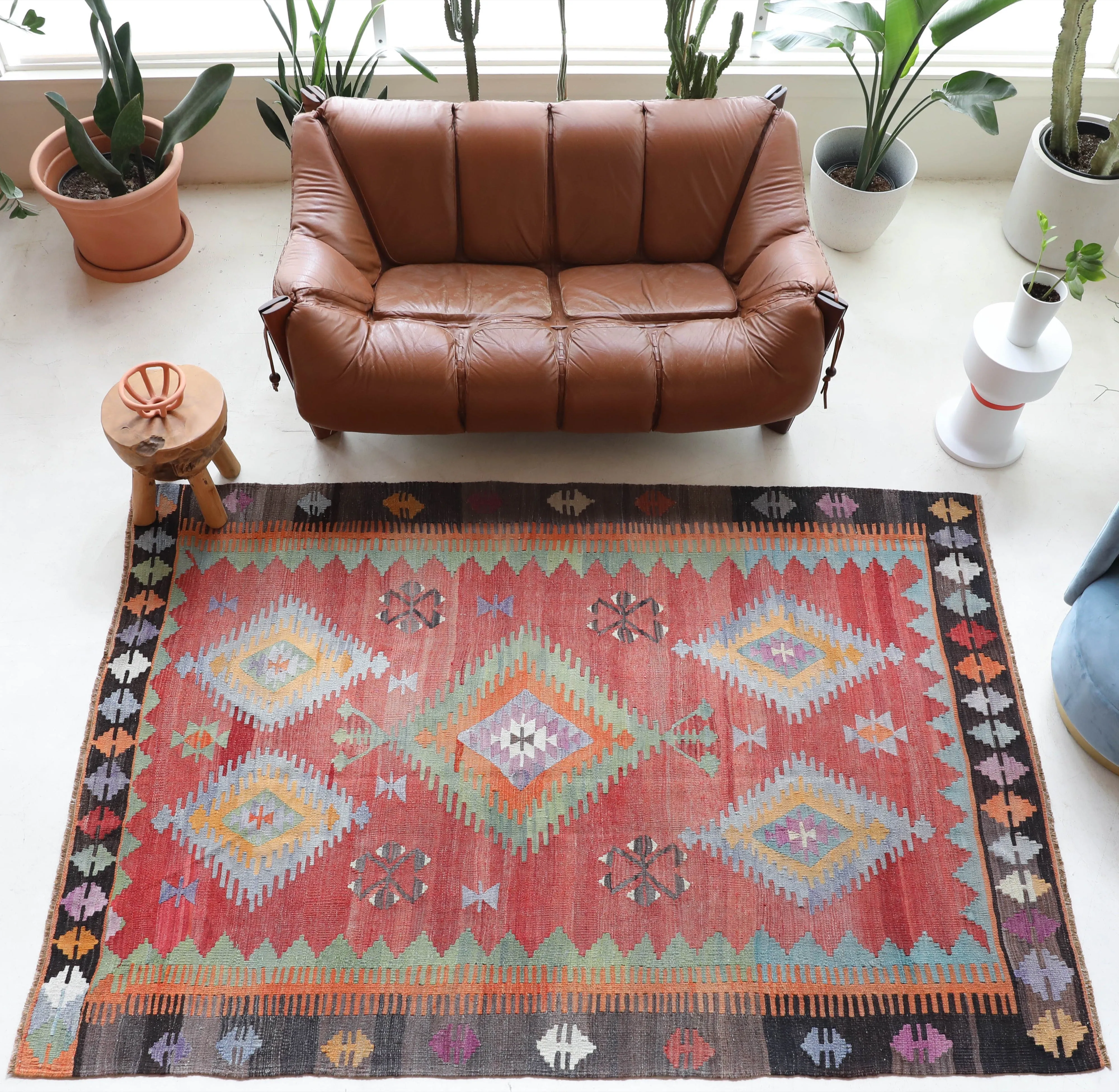 Vintage Denizli Cal Kilim Rug 5'11"x8'9"